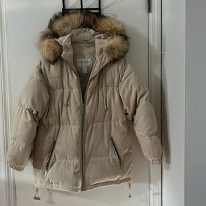 Fur hood trim  ladies winter  coat, size small